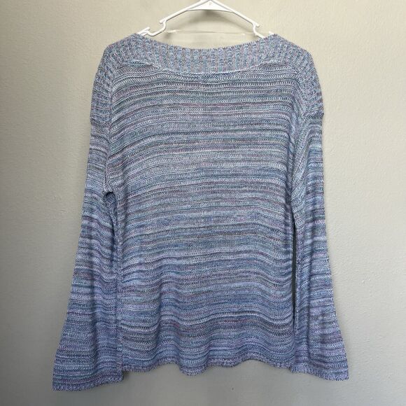 Croft & Barrow | Striped Boatneck Knit Sweater Flared Sleeves Medium Blue Pink - Picture 8 of 8